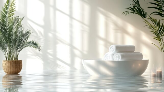 A white, absorbent bath towel, its soft texture hinting at luxurious comfort, floats gracefully on a pristine, transparent background, a symbol of cleanliness and tranquility.