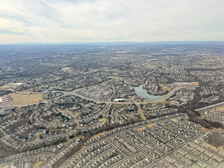 Aerial view of Loudon County Virginia, of a residential suburban area in Northern Virginia on a winter day
