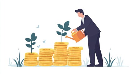 Businessman Waters Money Growth