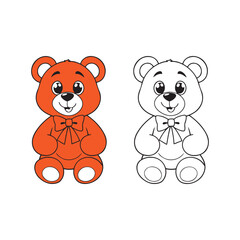Cute teddy bear illustrations, hand-drawn style, black and white outlines 