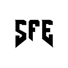 SFE letter logo design for technology company. SFE logo design black and white color combination. SFE logo, SFE vector, SFE design, SFE icon, SFE alphabet. SFE typography logo design.
