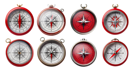 Vintage Compasses Collection with Different Designs and Colors, PNG bundle collection, Isolated on Transparent Background