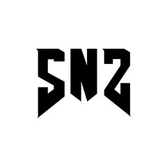 SNZ letter logo design for technology company. SNZ logo design black and white color combination. SNZ logo, SNZ vector, SNZ design, SNZ icon, SNZ alphabet. SNZ typography logo design.