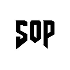 SOP letter logo design for technology company. SOP logo design black and white color combination. SOP logo, SOP vector, SOP design, SOP icon, SOP alphabet. SOP typography logo design.