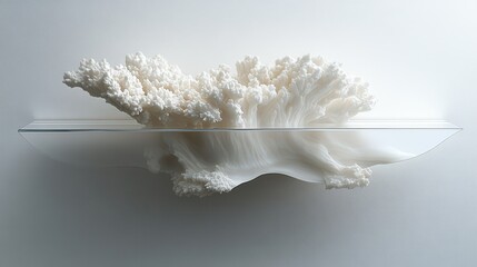 A pristine white wall shelf, its surface smooth and polished, floats serenely against a crystal-clear transparent backdrop, ready to display your cherished treasures.