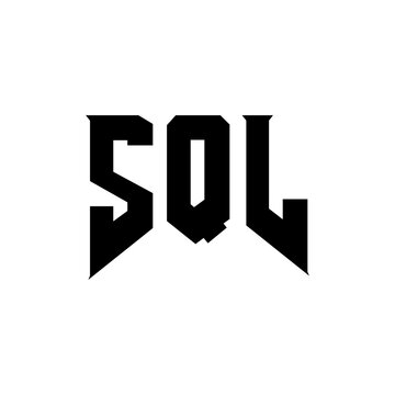 SQL letter logo design for technology company. SQL logo design black and white color combination. SQL logo, SQL vector, SQL design, SQL icon, SQL alphabet. SQL typography logo design.