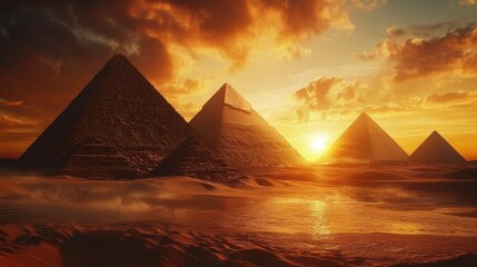 Egyptian Pyramids Sunset Landscape - Ancient History Background