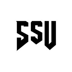 SSU letter logo design for technology company. SSU logo design black and white color combination. SSU logo, SSU vector, SSU design, SSU icon, SSU alphabet. SSU typography logo design.
