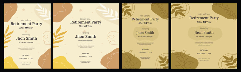 Obraz premium Traditional happy retirement flyer, a4, squire social media post design, old, elder citizens, congratulations, Retirement Party Invitation Layout with Gold Accents