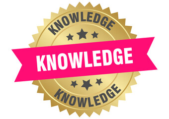 knowledge. knowledge round pink and gold label isolated on transparent background