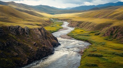 Serene River Winding Through Golden Valley