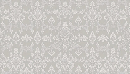 Elegant Off-White Floral Damask Pattern in Classic Style on Light Gray Background
