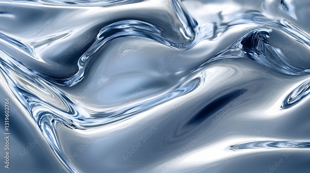 Poster abstract liquid surface with flowing shapes and bright highlights, creating a dynamic and sleek text