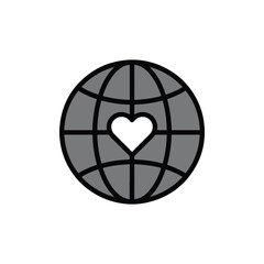 A globe with a small heart at its center, symbolizes love and care for the planet. It represents environmental awareness, sustainability, and responsibility to protect Earth for future generations.