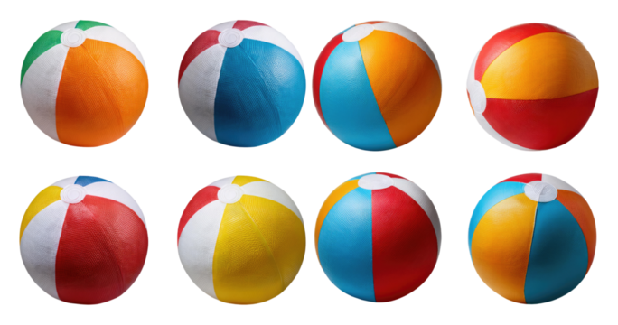 Colorful Beach Balls in Various Designs for Summer Fun Activities, PNG bundle collection, Isolated on Transparent Background