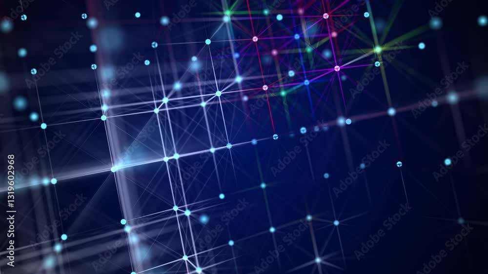 Poster Information storage cells. Abstract background with dots and lines. Network connection structure. Big data digital background. 3D rendering.