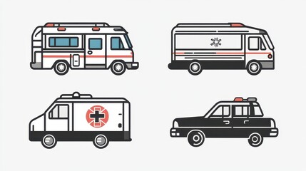 Collection of illustrated emergency vehicles in flat design.