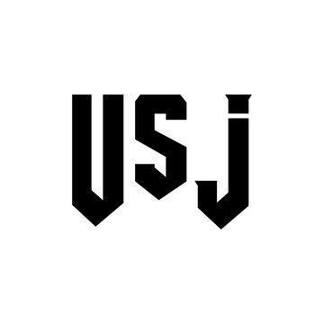 USJ letter logo design for technology company. USJ logo design black and white color combination. USJ logo, USJ vector, USJ design, USJ icon, USJ alphabet. USJ typography logo design.