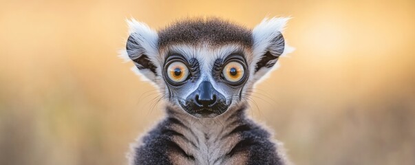 Naklejka premium A close up portrait of a ring tailed lemur staring forward