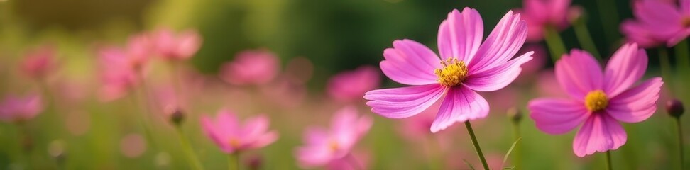 Pink cosmos flowers blooming in vibrant garden , spring, garden