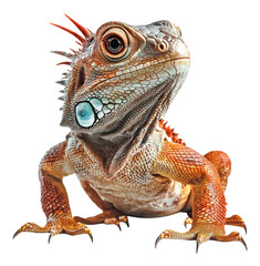 Obraz premium Detailed Portrait of a Colorful Lizard with Intricate Patterns, Isolated on Transparent Background