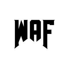 WAF letter logo design for technology company. WAF logo design black and white color combination. WAF logo, WAF vector, WAF design, WAF icon, WAF alphabet. WAF typography logo design.