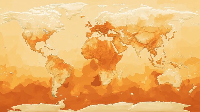 Global climate change effects worldwide map visualization orange theme aerial view environmental awareness