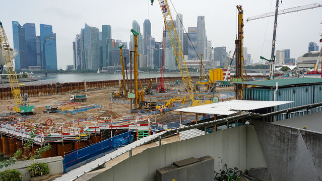 Singapore - January 22, 2025: The demolition of the Float at Marina Bay Singapore to redeveloped and renamed as NS Square - tribute to all past and present national servicemen.