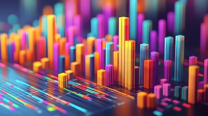 Vibrant Futuristic 3D Market Charts Illustrating Investment Success