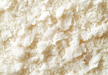 Close-Up View of Raw White Rice Mixed with Flakes of Soft Coconut for Culinary Uses in Asian and Tropical Dishes, Ideal for Food Photography and Recipes