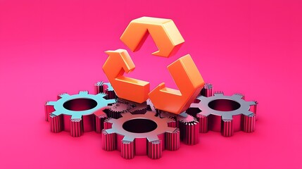 Minimalist Metallic Recycling Symbol with Industrial Gears and Cogs Design