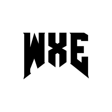 WXE letter logo design for technology company. WXE logo design black and white color combination. WXE logo, WXE vector, WXE design, WXE icon, WXE alphabet. WXE typography logo design.