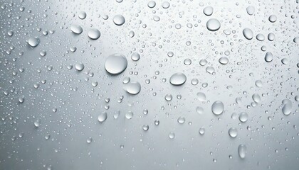 Close-up image of transparent water droplets on a smooth glass surface, creating a minimal and refreshing background suitable for various design concepts.