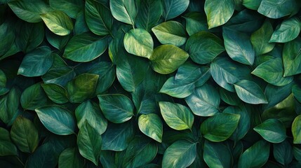 Fototapeta premium A vibrant tapestry of emerald leaves, arranged with meticulous care against a rich canvas of deep, verdant green, evoking a sense of lush tranquility.