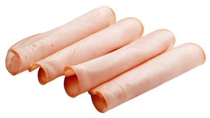 Ham slices, isolated on white background, full depth of field