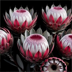 Vibrant Red and White Protea Flowers Close-Up