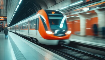 High Speed Train Arriving at Modern Subway Station Platform