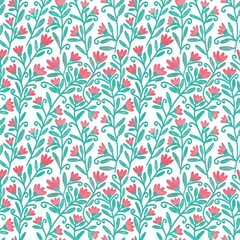 seamless pattern with dark pink flowers and leaf on white background 