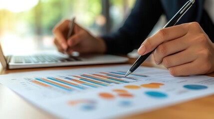 Analyzing Business Data, Close-up of Hands Reviewing Charts and Graphs