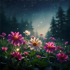 Magical Flowers Under the Starry Sky