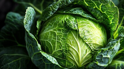 Close-up of a fresh green cabbage