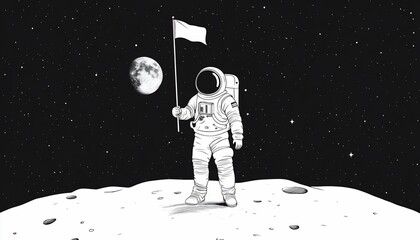 Astronaut on the moon, holding a flag (1)