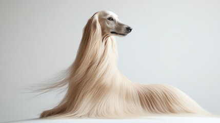 Elegant dog with flowing long hair posing gracefully.