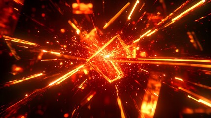 Fototapeta premium A fiery explosion of light radiating from a central square object