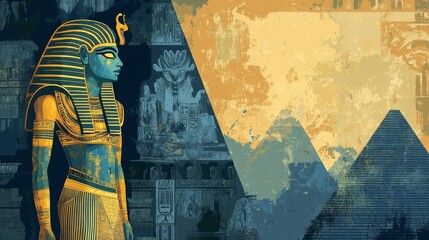 Fototapeta premium Egyptian Pharaoh, ancient hieroglyphs, pyramids, artistic representation, historical background