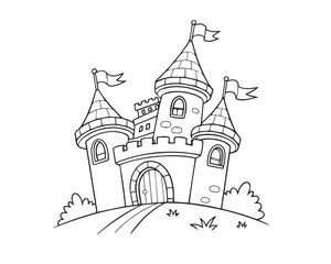 Simple vector illustration of Castle drawing for kids coloring activity.