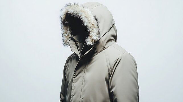 Person wearing a parka with a fur trimmed hood up