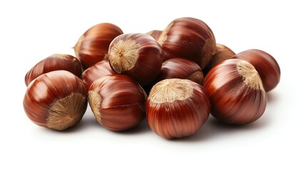 Obraz premium Fresh chestnuts piled on a white background.