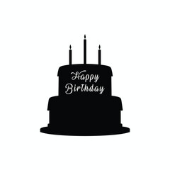 Elegant Black Birthday Cake Silhouette with Candles and "Happy Birthday" Typography for Celebration Designs, Invitations, and Party Decorations