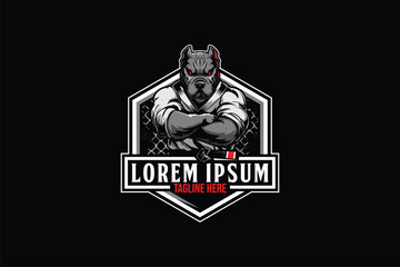 Pitbull brazilian jiu jitsu athlete cartoon character vector image badge mascot logo design template